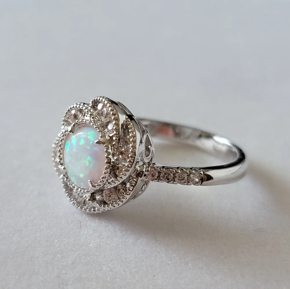 Floral Opal and Diamond Simulated Stone Ring | Fragrant Jewels